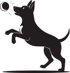 Silhouette of a Dog Catching a Ball in Mid-Air