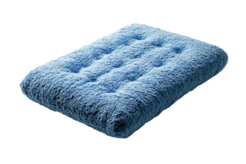 Luxurious blue fluffy pet bed cushion perfect for ultimate comfort and style Isolated on black on transparent background