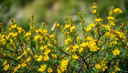 Obraz premium Dense thicket of Ulex europaeus, vibrant yellow flowers, sharp thorns, ulex europaeus, ecology