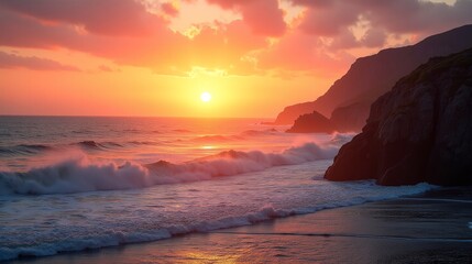 Obraz premium Tidal Tranquility: The Ocean's Dance at Dusk