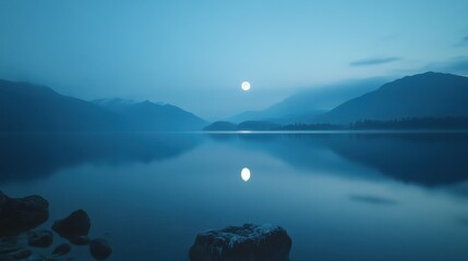 Full Moon Reflecting on Still Water.