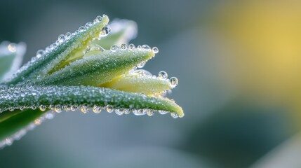 Dew drops beautifully resting on fresh green plant leaves