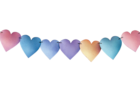 Pastel heart garland a symbol of love and affection adorns a black background Soft subtle hues create a on transparent background