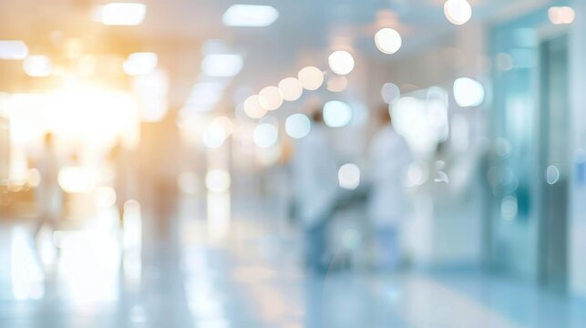 Medical concept background with blurred bright hospital corridor with bokeh light effect - Powered by Adobe