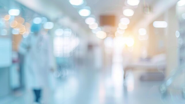 Medical concept background with blurred silhouette of doctor walking in bright hospital corridor with bokeh light effect - Powered by Adobe