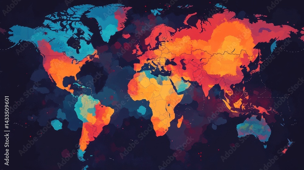Poster A heatmap-style world map where colors represent temperature variations, creating a data-driven aesthetic