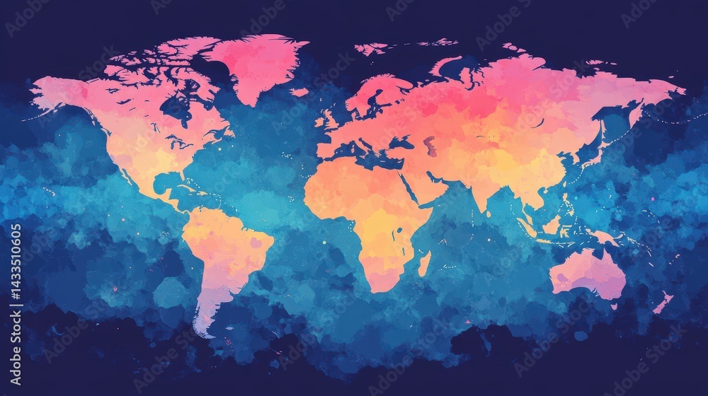 Poster A heatmap-style world map where colors represent temperature variations, creating a data-driven aesthetic