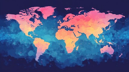 Fototapeta premium A heatmap-style world map where colors represent temperature variations, creating a data-driven aesthetic