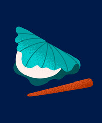 Teal Oak Leaf Japanese Rice Cake Illustration