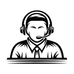 Monochrome of Male Figure Wearing Headset, Shirt, Tie in Simple Design