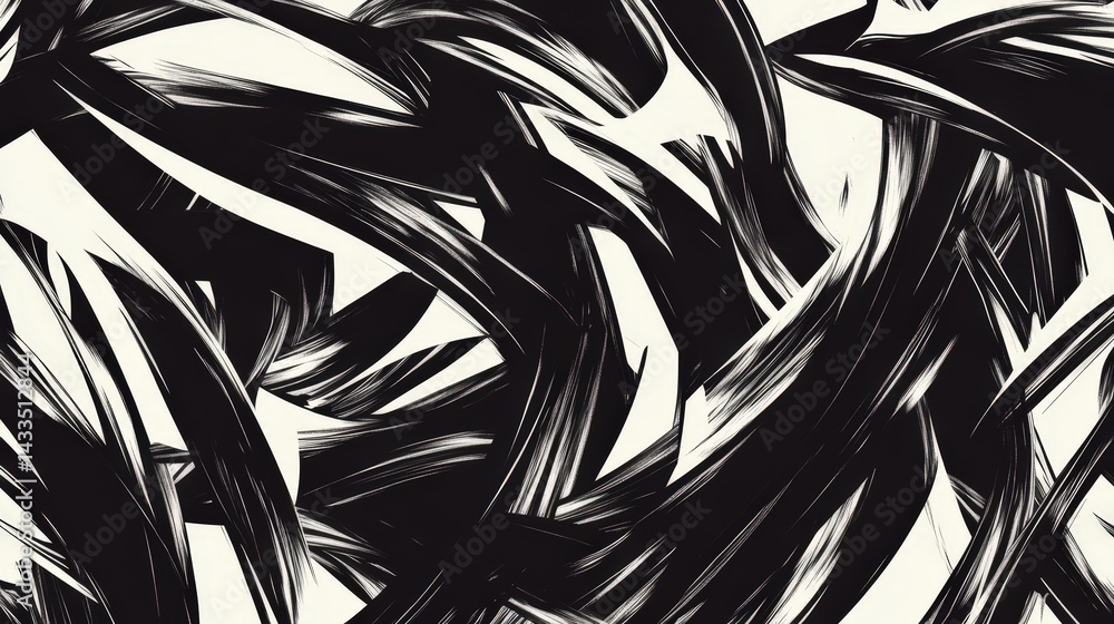 Poster a high-contrast black-and-white abstract pattern with sharp, dynamic lines.