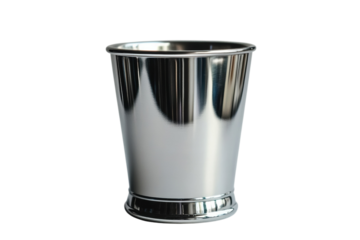 Shiny silver metal cup sleek design perfect for cocktails or drinks isolated on black background on transparent background