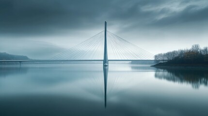Obraz premium A tall modern bridge spans a calm body of reflective water