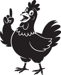 Happy Cartoon Hen Character Pointing Upward