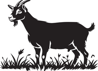 Black Silhouette of a Goat Standing in Grass