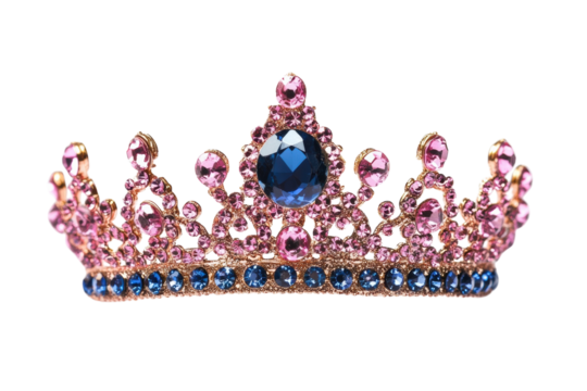 Sparkling Pink Blue Gemstone Crown Regal Jewelry Elegant Design Isolated on Black on transparent background - Powered by Adobe