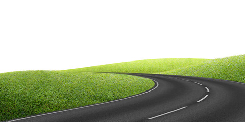 road in the field /A winding road cuts through the peaceful green meadows. © Saharattaphum