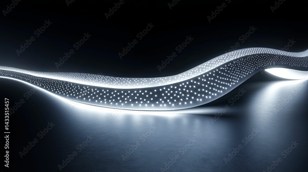 Poster modern, illuminated, wave-like, design element, with embedded lights.