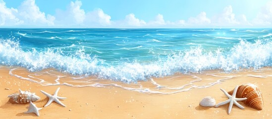 Fototapeta premium Seashore wave shells summer beach vacation