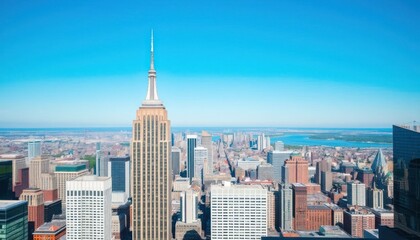 City skyline view with iconic skyscraper