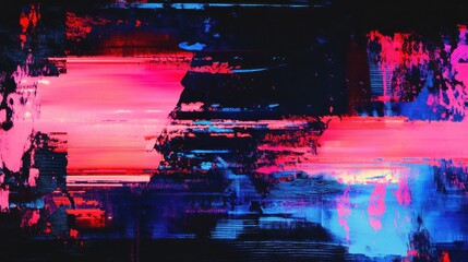 Digital Glitch Effect with Neon-Colored Distortions