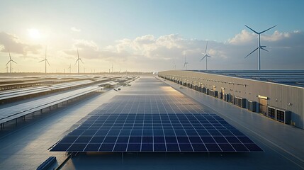 Elevated perspective of a sustainable industrial facility.