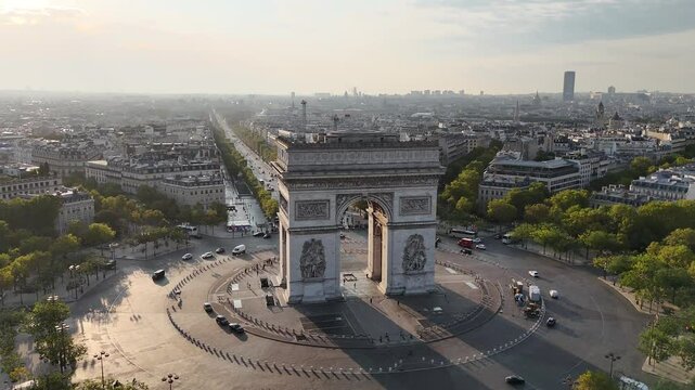 Aerial view of Arc de Triomphe (Arch of Triumph) in Paris, France