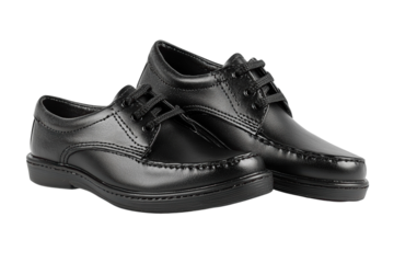 Stylish black leather children s shoes perfect for school or special occasions A classic design with on transparent background