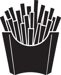 Black and White Icon of French Fries in a Carton