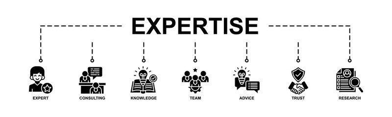 Expertise banner web icon vector illustration concept representing high-level knowledge and experience with an icon of expert, consulting, knowledge, team, advice, trust, and research
