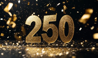 Golden Confetti Celebration with Large Number 250 for Events