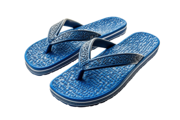 Stylish blue flip flops with textured soles perfect for summer beach days and casual wear Dark on transparent background