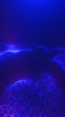 Blue abstract wave pattern resembling glowing water or energy grid under neon lighting