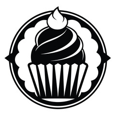 Monochrome Cupcake with Circular Frame, Swirl Frosting and Liner Design