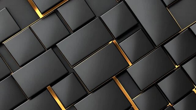 Abstract geometric pattern of black and gold rectangles creating a modern design background