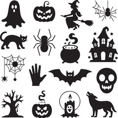 Halloween Icons Set Black Silhouettes Spooky Graphics