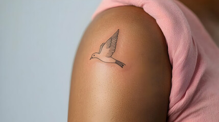 Small Dotwork Bird Tattoo On Shoulder