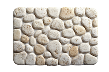Textured off white pebble stone wall panel design element on black background Ideal for home decor on transparent background