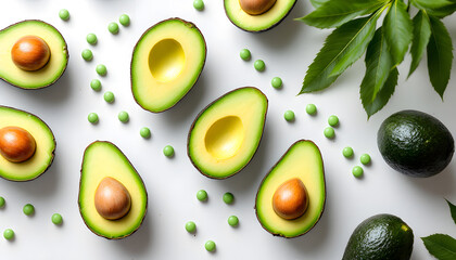 Avocado Delight: A Vibrant Composition of Fresh Avocados and Peas