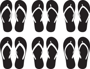 Six Pairs of Black Flip Flops with White Straps Icon Set