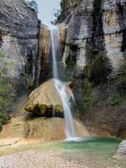 Rochecolombe waterfall after a few days of rain, Ardèche, France