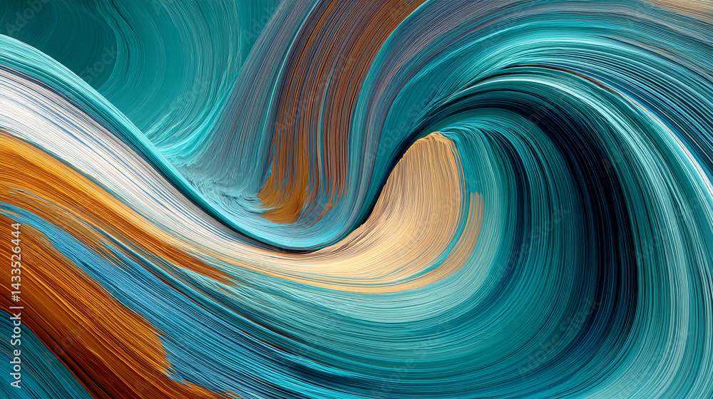 Poster abstract swirling texture in teal, beige, and brown hues creating a dynamic, flowing visual effect s