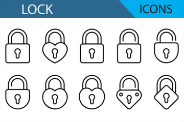 Minimalist Lock Icons Featuring Various Padlock Designs for Safety and Security Projects