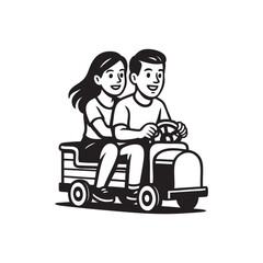 young couple playing train