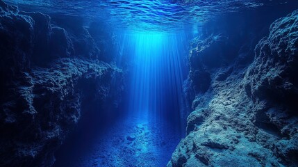 Deep Ocean Trench with Glowing Blue Light.