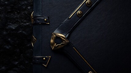 Dark leather book with gold accents.