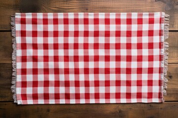 Red Checkered Cloth on Wood Table