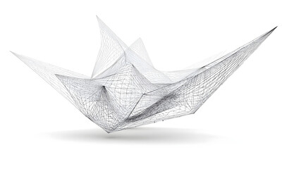 This abstract design features complex network of lines and shapes that create three dimensional illusion. intricate structure evokes sense of depth and movement, making it visually captivating