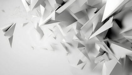 Abstract shapes create dynamic and visually striking composition in shades of white and gray. fragmented forms evoke sense of movement and depth, enhancing overall aesthetic appeal