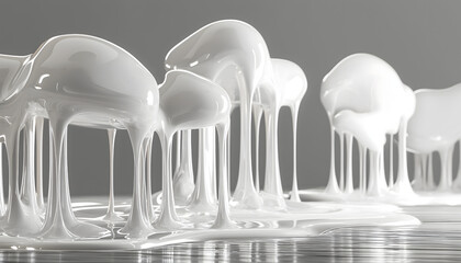 captivating abstract scene featuring smooth, glossy white forms that appear to melt and flow, creating surreal landscape. fluidity and shine evoke sense of elegance and creativity